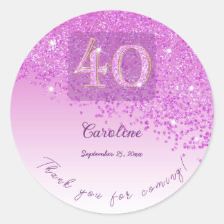 Sticker Rond Cadeaux de 40e anniversaire givrés à paillettes ro