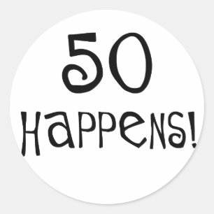Sticker Rond Cadeaux de 50e anniversaire, 50 Happens!