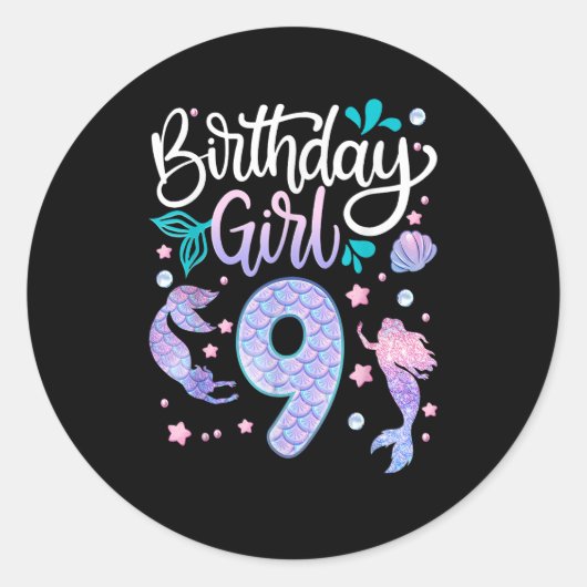 Sticker Rond Cadeaux de 9 ans Anniversaire Fille Enfants 9e ann (Devant)