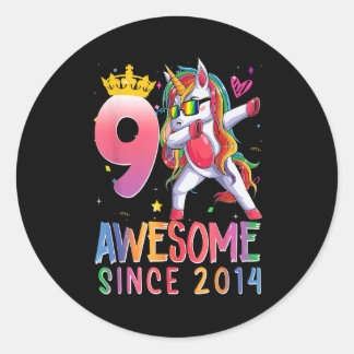 Sticker Rond Cadeaux de 9 ans Filles Ados Dabbing Unicorne 9e B