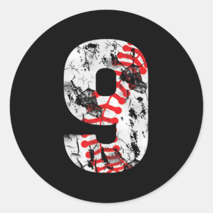 Sticker Rond Cadeaux de 9 ans Numéro 9 Baseball 9e Anniversaire