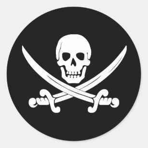 Sticker Rond Cadeaux de crâne de jolly roger et de pirate d'os