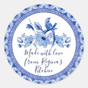 Sticker Rond Cadeaux de cuisine asiatiques en bleu marine et bl