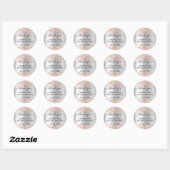 Sticker Rond Cadeaux de douche de mariage rose argent or merci  (Feuille)