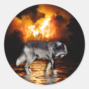 Sticker Rond Cadeaux de loup gris "survivant"