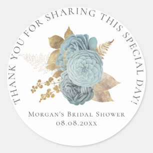 Sticker Rond Cadeaux de mariage 16 remerciements roses bleu or