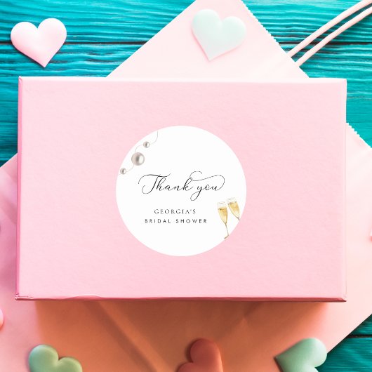 Sticker Rond Cadeaux de Mariage Merci Perles et Prosecco