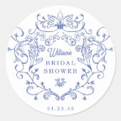 Sticker Rond Cadeaux de mariage victorien bleu pour la mariée (Devant)