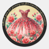 Sticker Rond Cadeaux de Merci Robe Rouge Noir Quinceañera (Devant)