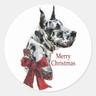 Sticker Rond Cadeaux de Noël Arlequin Great Dane