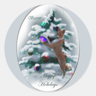 Sticker Rond Cadeaux de Noël Basenji