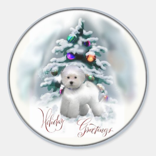 Sticker Rond Cadeaux de Noël Bichon Frise (Devant)