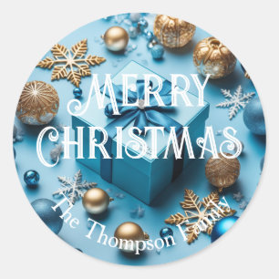 Sticker Rond Cadeaux de Noël Bleu de glace légère et Enveloppé 