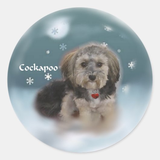 Sticker Rond Cadeaux de Noël Cockapoo (Devant)