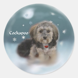 Sticker Rond Cadeaux de Noël Cockapoo