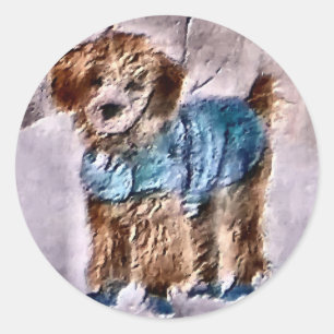 Sticker Rond Cadeaux de Noël de caniche