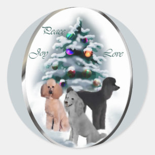 Sticker Rond Cadeaux de Noël de caniche