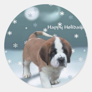 Sticker Rond Cadeaux de Noël de chiot de St Bernard