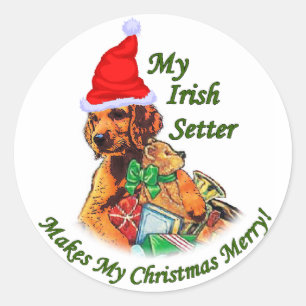 Sticker Rond Cadeaux de Noël de Setter irlandais