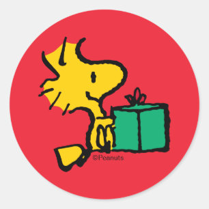 Sticker Rond Cadeaux de Noël de Snoopy Woodstock