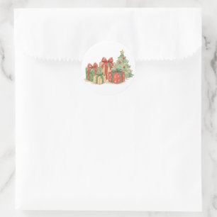 Sticker Rond Cadeaux de Noël empilés avec arbre pour cadeau de
