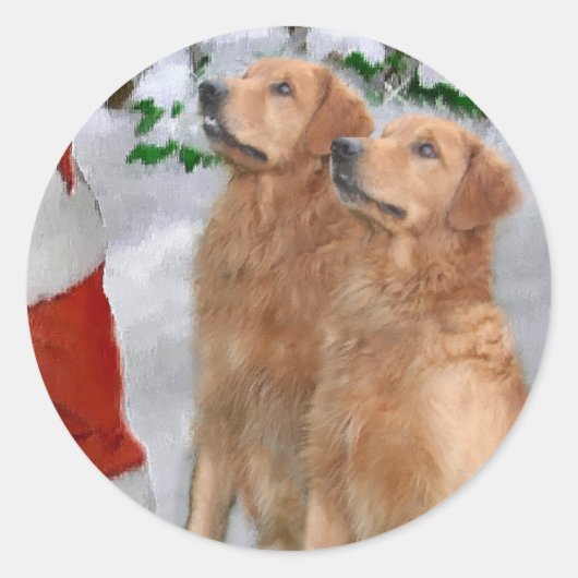 Sticker Rond Cadeaux de Noël Golden Retriever (Devant)