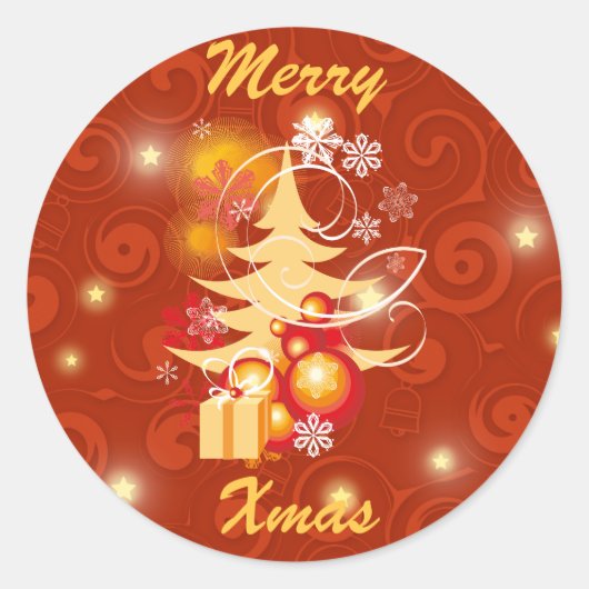 Sticker Rond Cadeaux de Noël rouge et or (Devant)