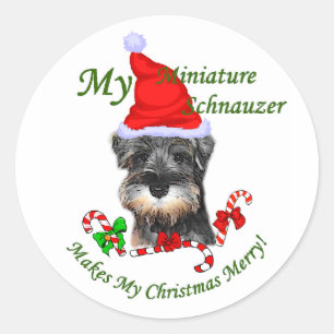 Sticker Rond Cadeaux de Noël Schnauzer Miniature