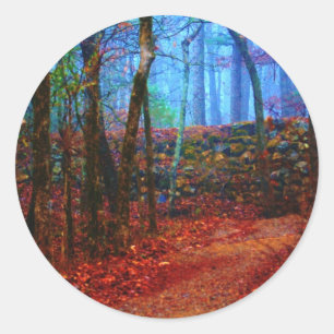 Sticker Rond Cadeaux de peinture à l'huile de forêt de feu et d
