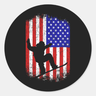 Sticker Rond Cadeaux De Snowboard Pour Hommes Femmes Drapeau Am