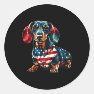 Sticker Rond Cadeaux de teckel chien 4 juillet drapeau américai