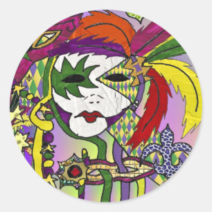 Sticker Rond Cadeaux de vêtements de masques à plumes de Mardi