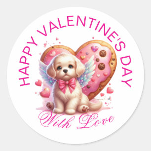 Sticker Rond Cadeaux Saint-Valentin - Chiot 10 adorable