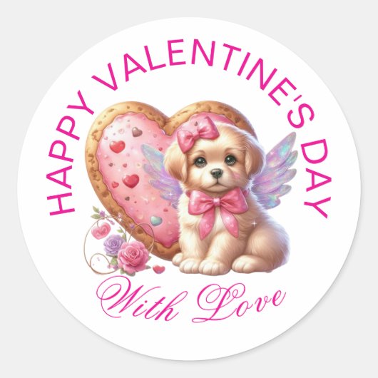 Sticker Rond Cadeaux Saint-Valentin - Chiot 13 adorable (Devant)