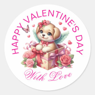 Sticker Rond Cadeaux Saint-Valentin - Chiot adorable à la mode