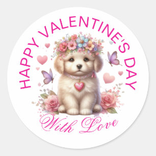 Sticker Rond Cadeaux Saint-Valentin - Chiot adorable à la mode