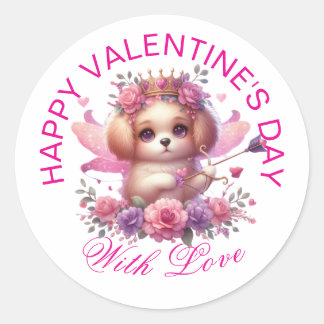 Sticker Rond Cadeaux Saint-Valentin - Chiot Adorable Pawsitivem