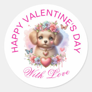 Sticker Rond Cadeaux Saint-Valentin - Chiot Adorable Pawsitivem