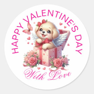 Sticker Rond Cadeaux Saint-Valentin - Chiot Adorable Pawsitivem
