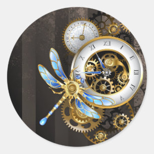 Sticker Rond Cadran Steampunk avec libellule