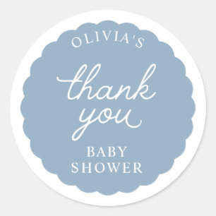 Sticker Rond Cadre arrondi à coquilles bleues Baby Shower garço