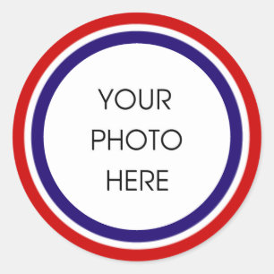 Sticker Rond Cadre blanc et bleu rouge de photo