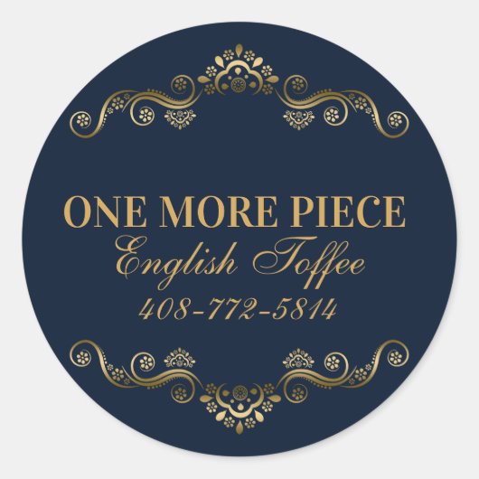 Sticker Rond Cadre bleu et or élégant (Devant)