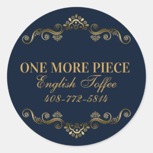 Sticker Rond Cadre bleu et or élégant