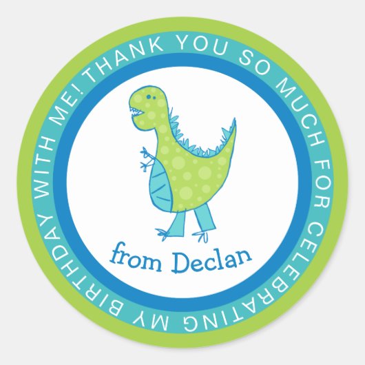 Sticker Rond Cadre cercles | Dino | Nom Anniversaire Merci (Devant)