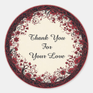 Sticker Rond Cadre circulaire floral rouge