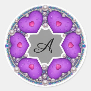 Sticker Rond Cadre de bague en forme de cœur violet décoratif