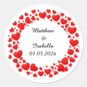 Sticker Rond Cadre de cœurs rouges pour la Saint-Valentin