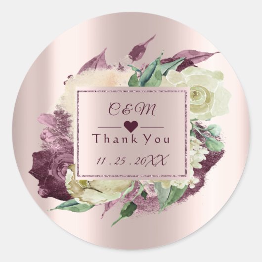Sticker Rond Cadre de faveur de mariage Burgundy Monogram Marsa (Devant)