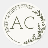 Sticker Rond Cadre de feuillage moderne Mariage vert olive (Devant)